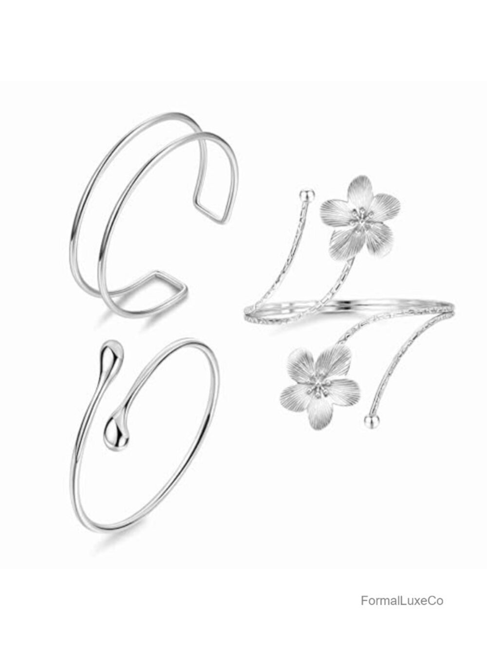 3 Pcs Gold Arm Cuff Bracelet Set Minimalist Adjustable Bangle Stackable Jewelry